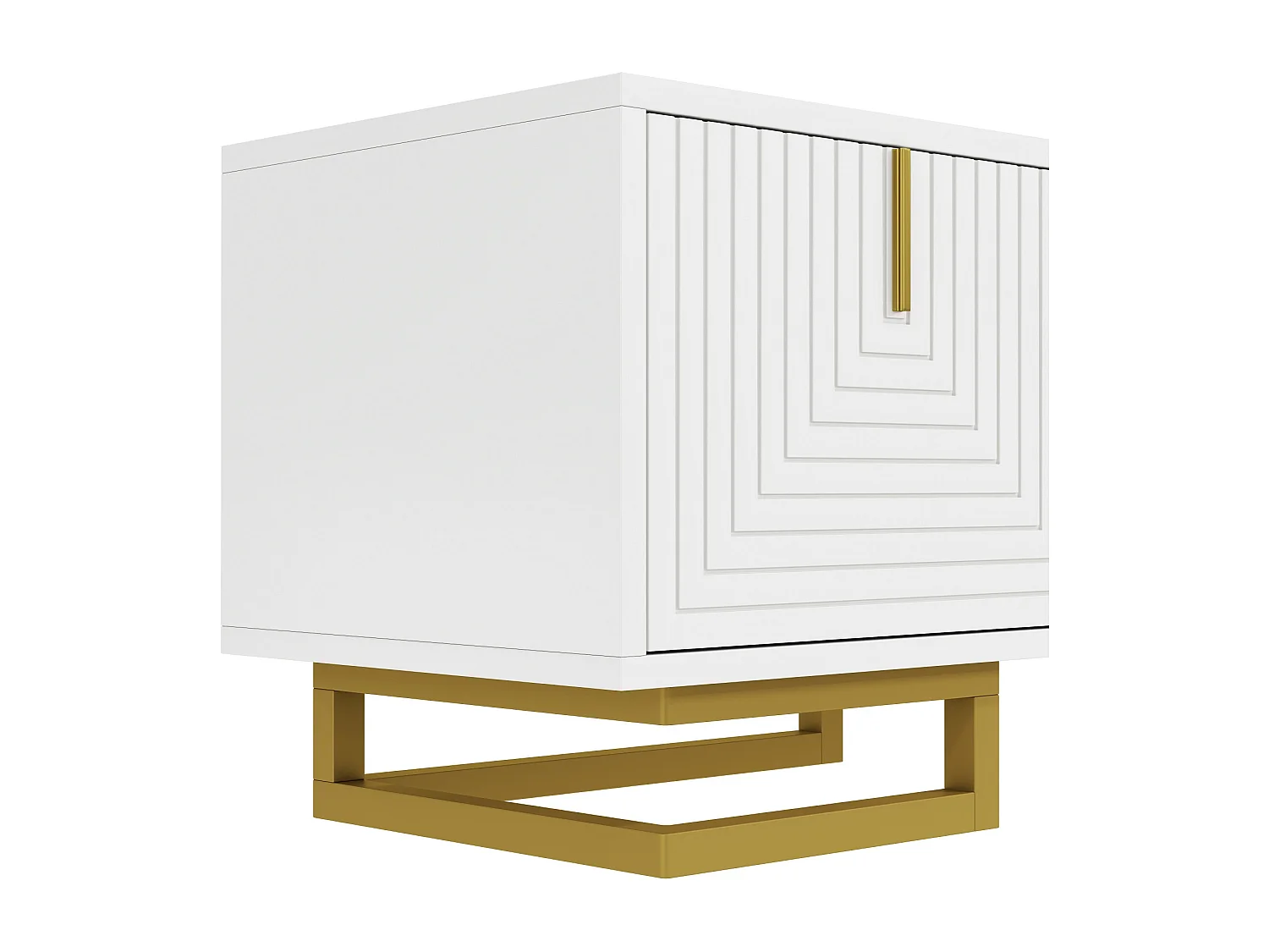 Meuble TV 160x38x44.5 cm - 4 portes - Poignées et pieds dorés - Panneaux de particules - Blanc