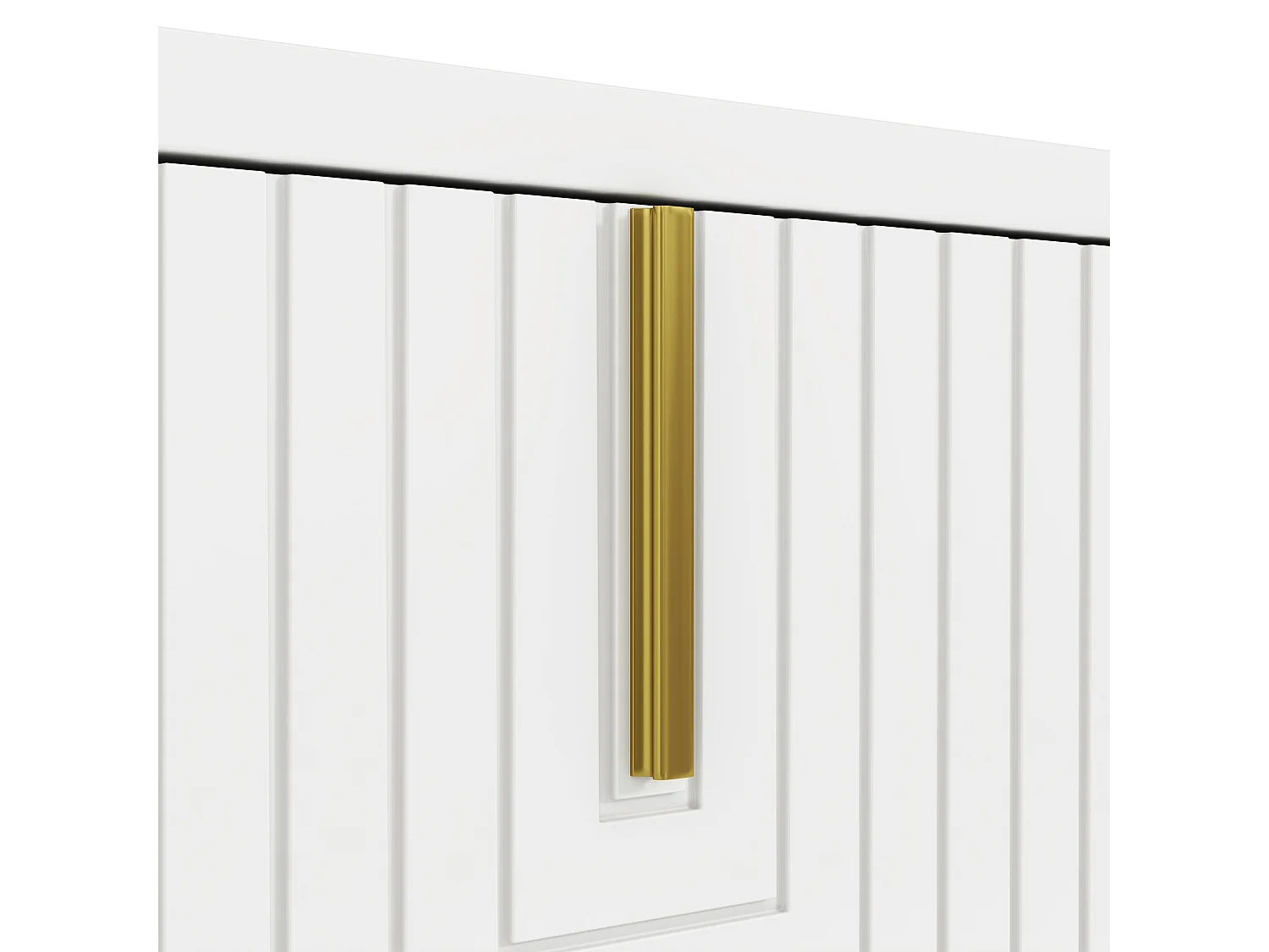 Meuble TV 160x38x44.5 cm - 4 portes - Poignées et pieds dorés - Panneaux de particules - Blanc