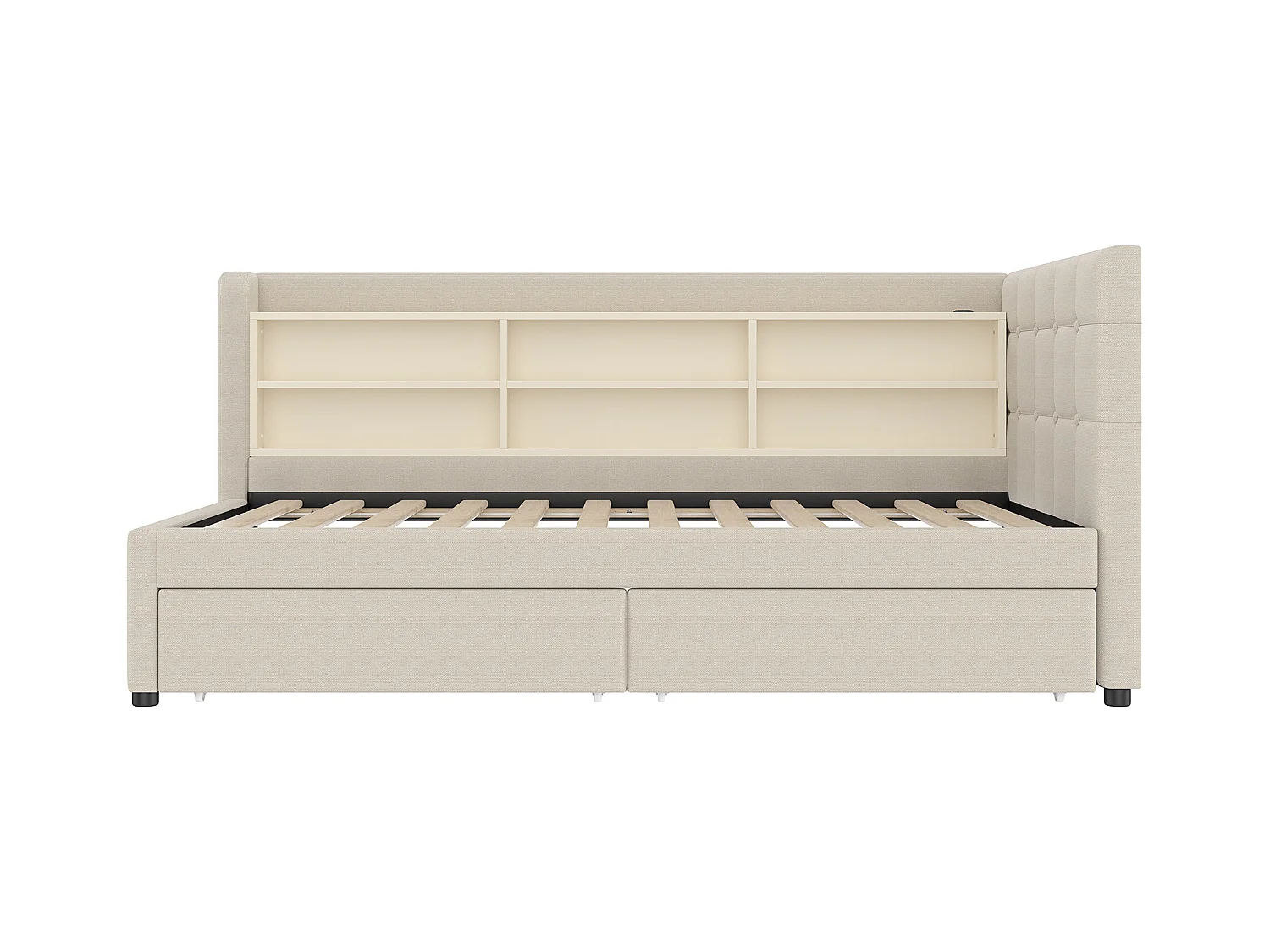 Canapé-lit 90x200 cm - avec 2 tiroirs - port USB + Type C - avec compartiment de rangement - lin - beige (matelas non inclus)