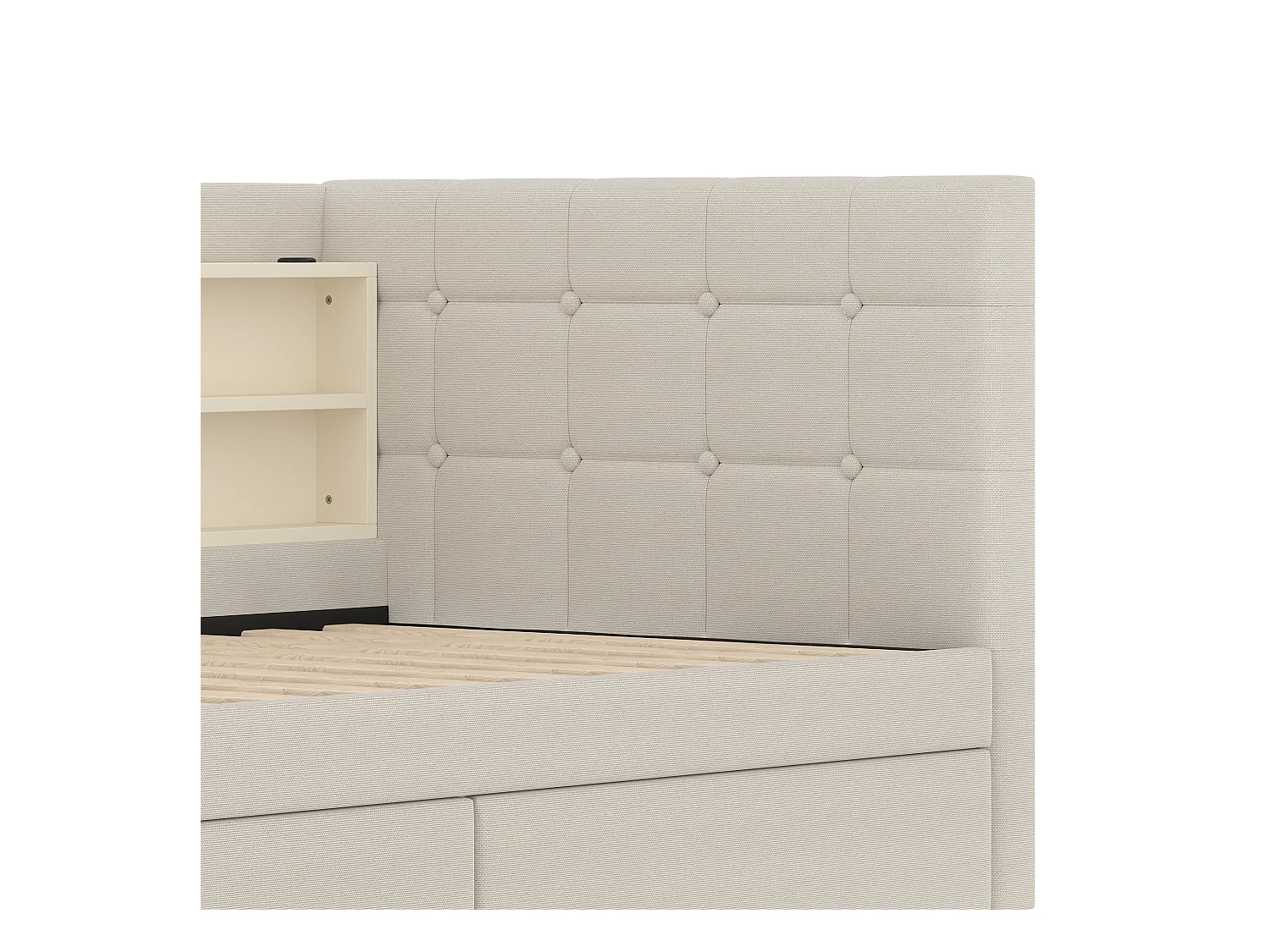 Canapé-lit 90x200 cm - avec 2 tiroirs - port USB + Type C - avec compartiment de rangement - lin - beige (matelas non inclus)