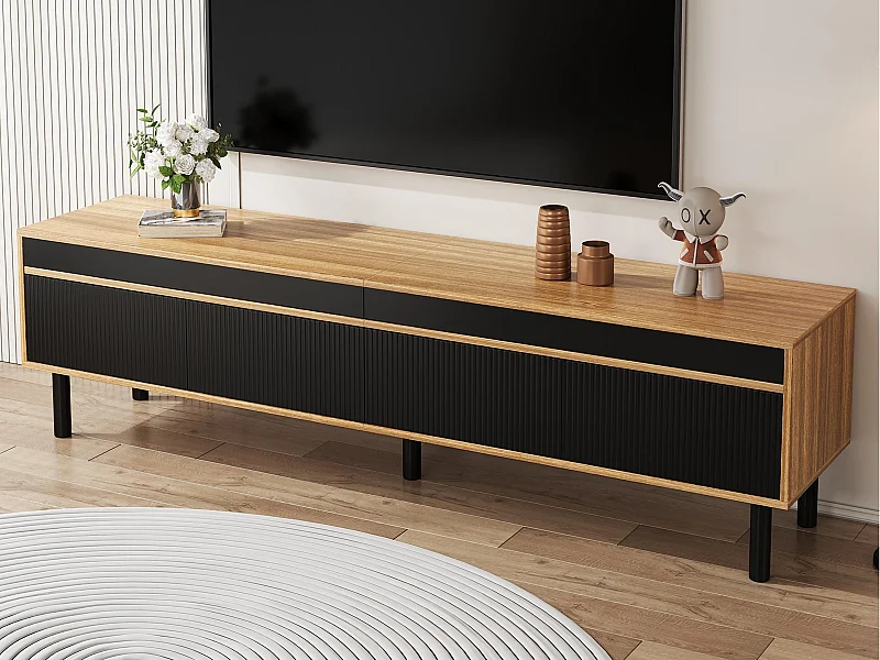 TV-Schrank 170×38×47,7 cm - 3 Türen - MDF + Spanplatte - natur + schwarz