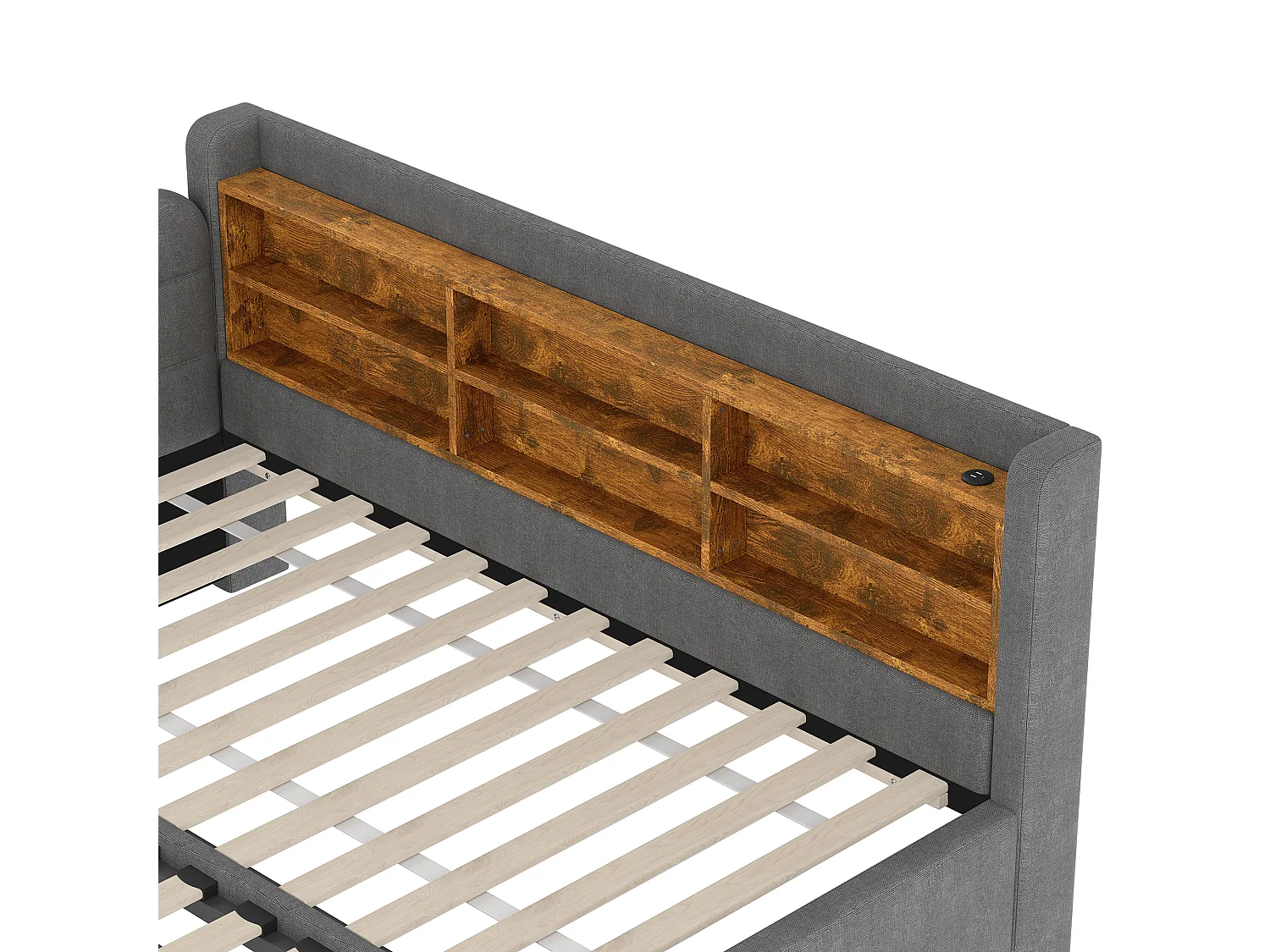 Schlafsofa 90×200 cm - mit Ausziehbett - USB + Type-C Anschluss - mit Ablageregal - Leinen - grau (Matratze nicht inbegriffen)