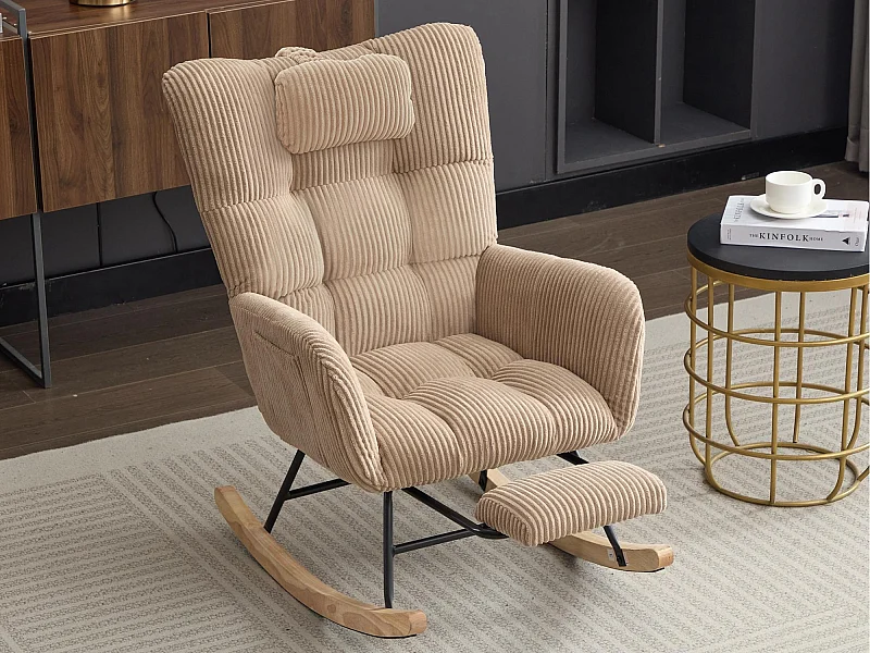 Schommelstoel 102×65×92 cm - gestoffeerde zitting - hoge rugleuning - met neksteun - Bruin