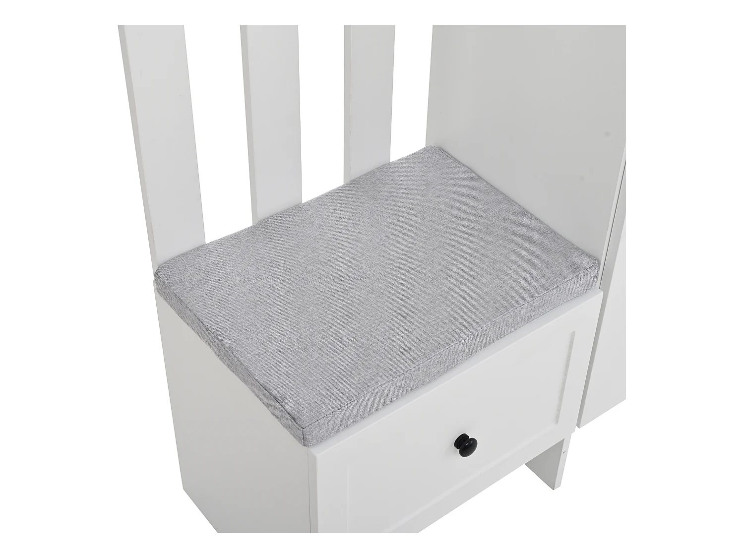 Ensemble vestiaire d'entrée 85x33.5x200 cm - 2 portes et 1 tiroir - avec banc à chaussures et coussin - 6 crochets - Blanc