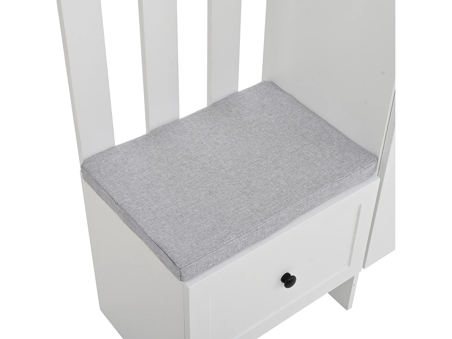 Conjunto de vestidor de entrada 85×33,5×200 cm - 2 puertas y 1 cajón - con banco para zapatos y cojín - 6 ganchos - Blanco