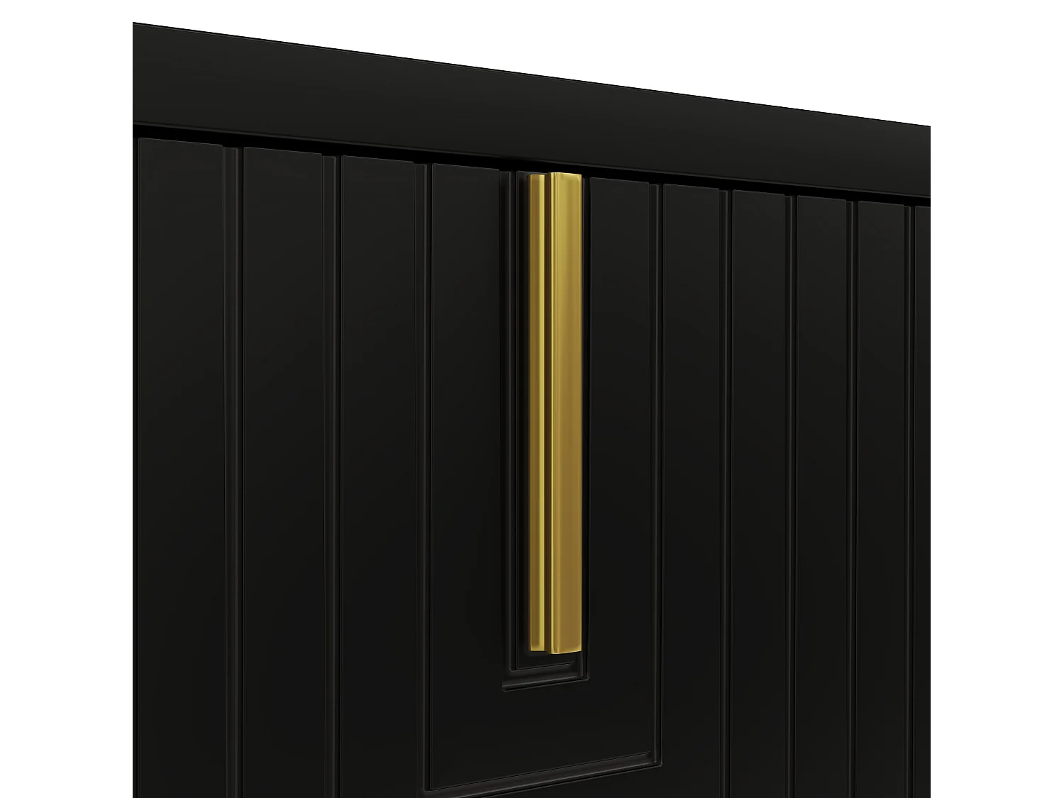 Meuble TV 160x38x44.5 cm - 4 portes - Poignées et pieds dorés - Panneaux de particules - Noir