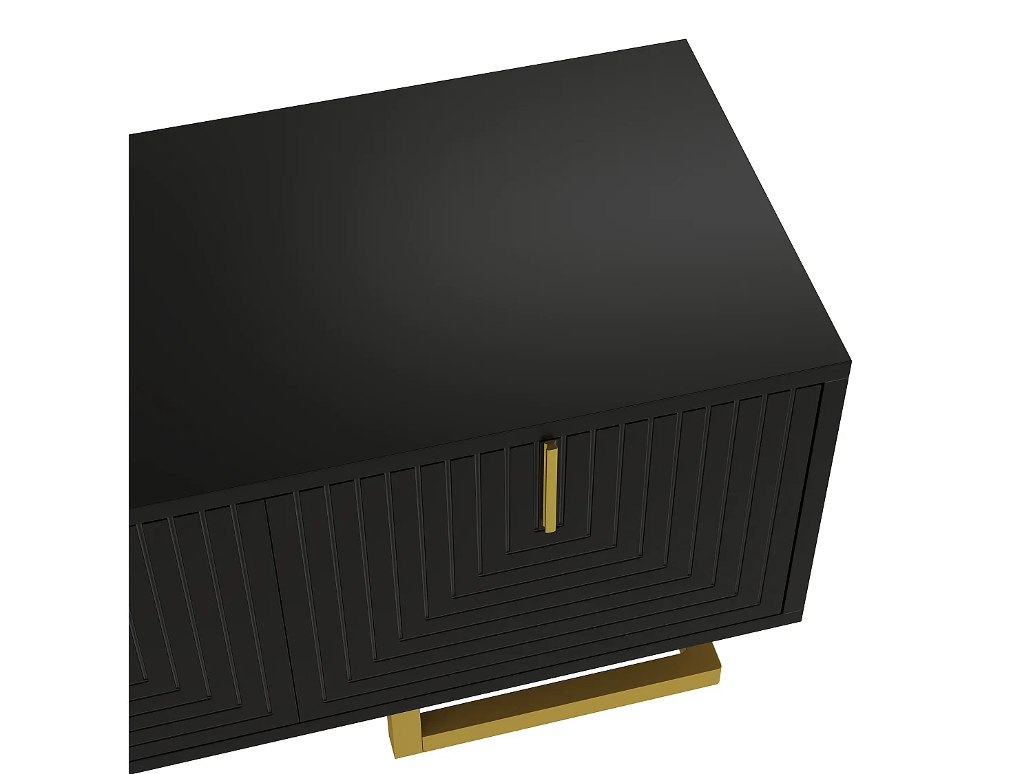 Meuble TV 160x38x44.5 cm - 4 portes - Poignées et pieds dorés - Panneaux de particules - Noir