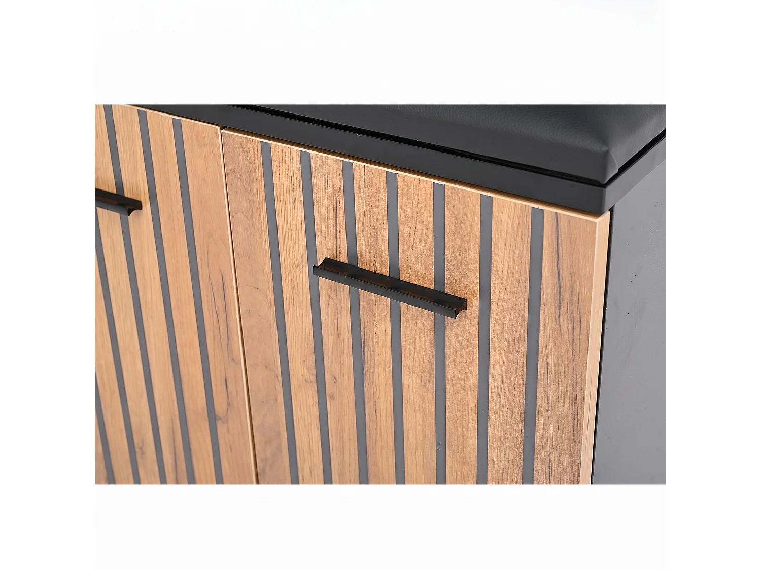 Eingangsgarderobenset 80×35×175 cm - 1 Schublade und 3 Türen - mit Bank und Schuhschrank - 2 Haken - Schwarz + natur