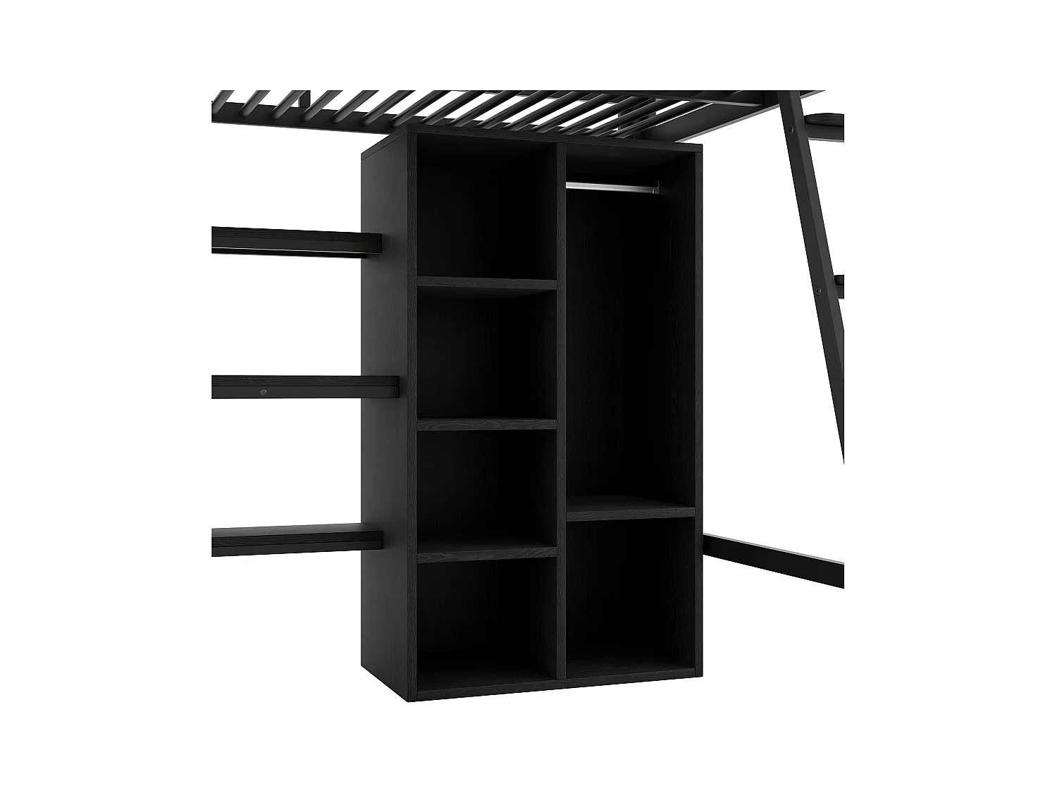 Lit mezzanine en métal 140x200cm - avec éclairage LED et escalier - avec bureau et penderie - chargement USB - noir