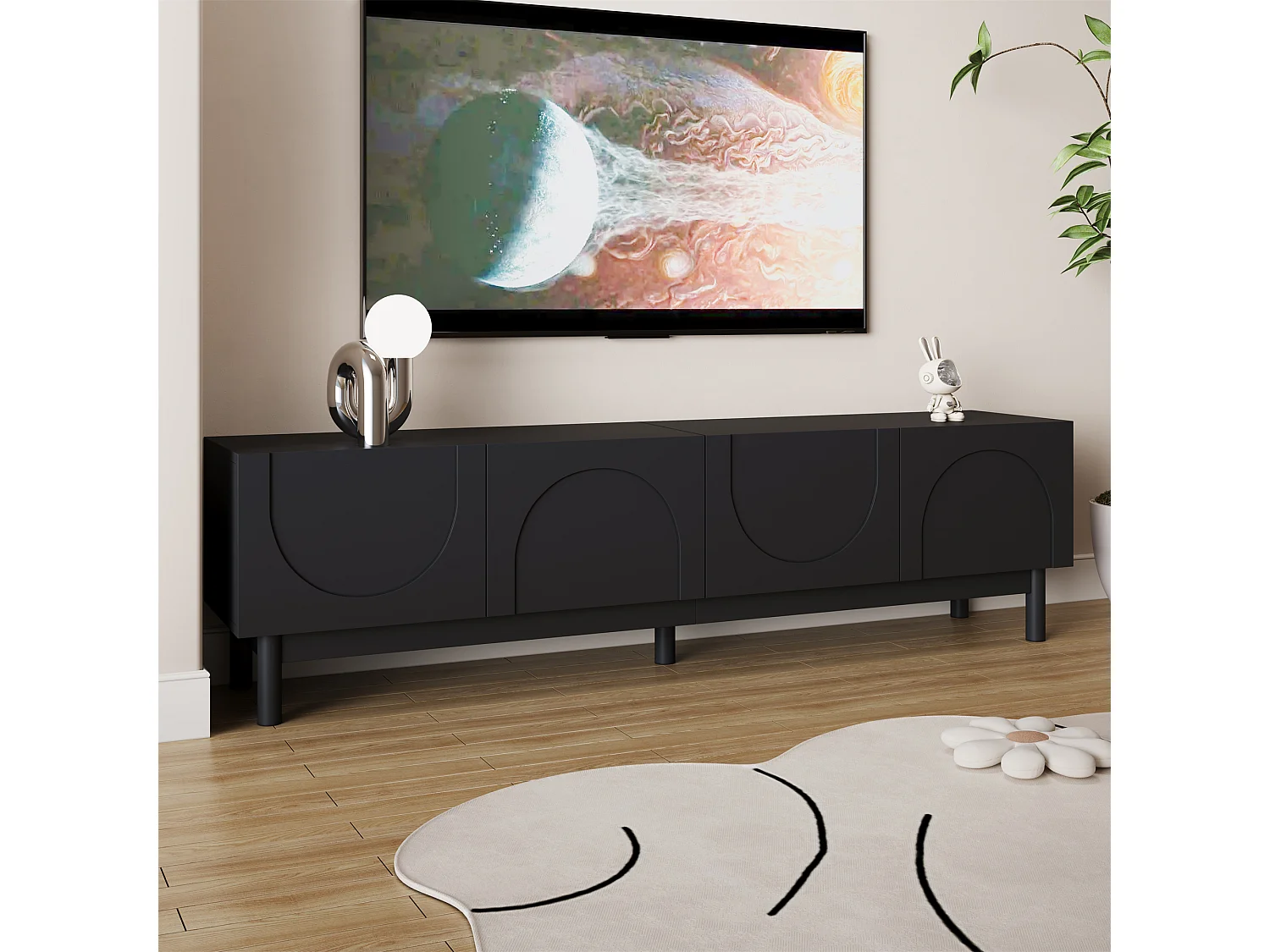 Mobile TV 169×34×45,5 cm - 4 ante - MDF + pannelli di particelle - nero