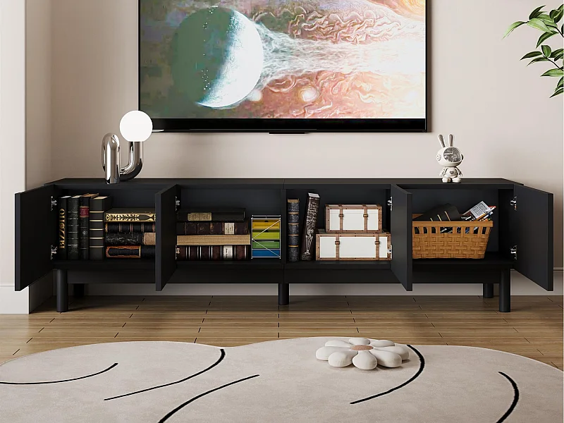 Mobile TV 169×34×45,5 cm - 4 ante - MDF + pannelli di particelle - nero