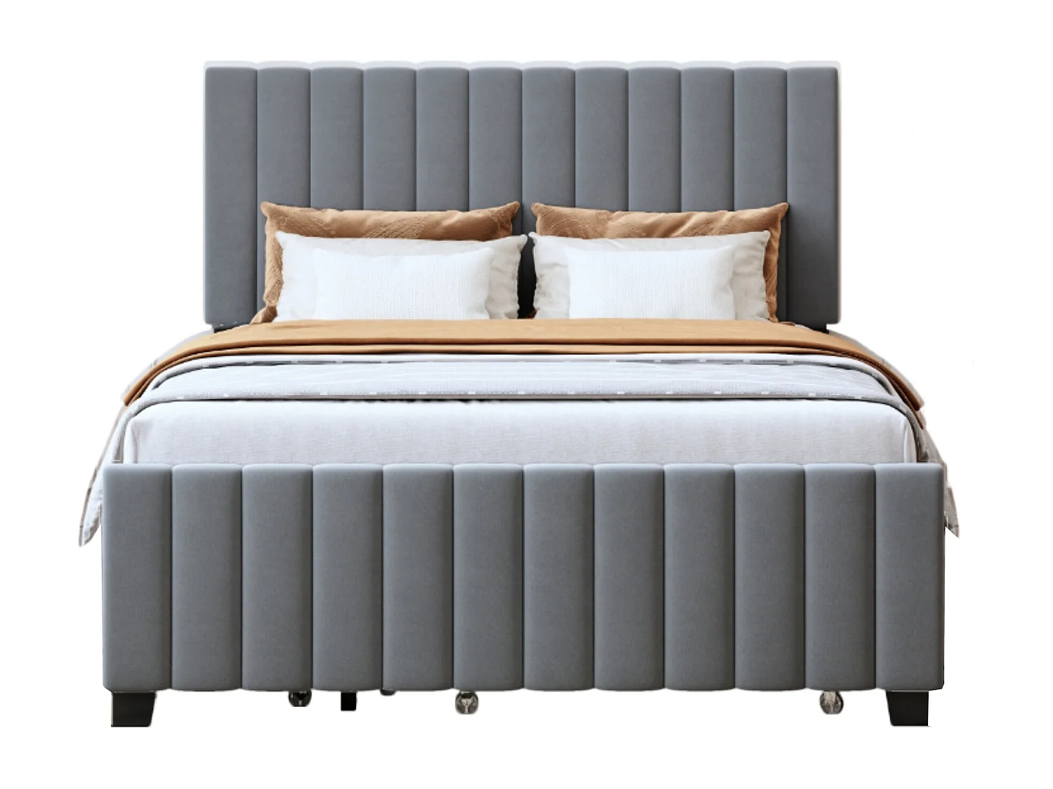 Polsterbett 140×190 cm - mit Ausziehbett - mit 2 Schubladen - Samt - grau (Matratze nicht inbegriffen)