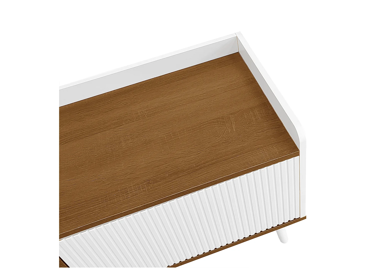 Meuble TV 160x39x49.5 cm - 3 portes - Aspect bois - MDF + Panneaux de particules - Blanc + Naturel