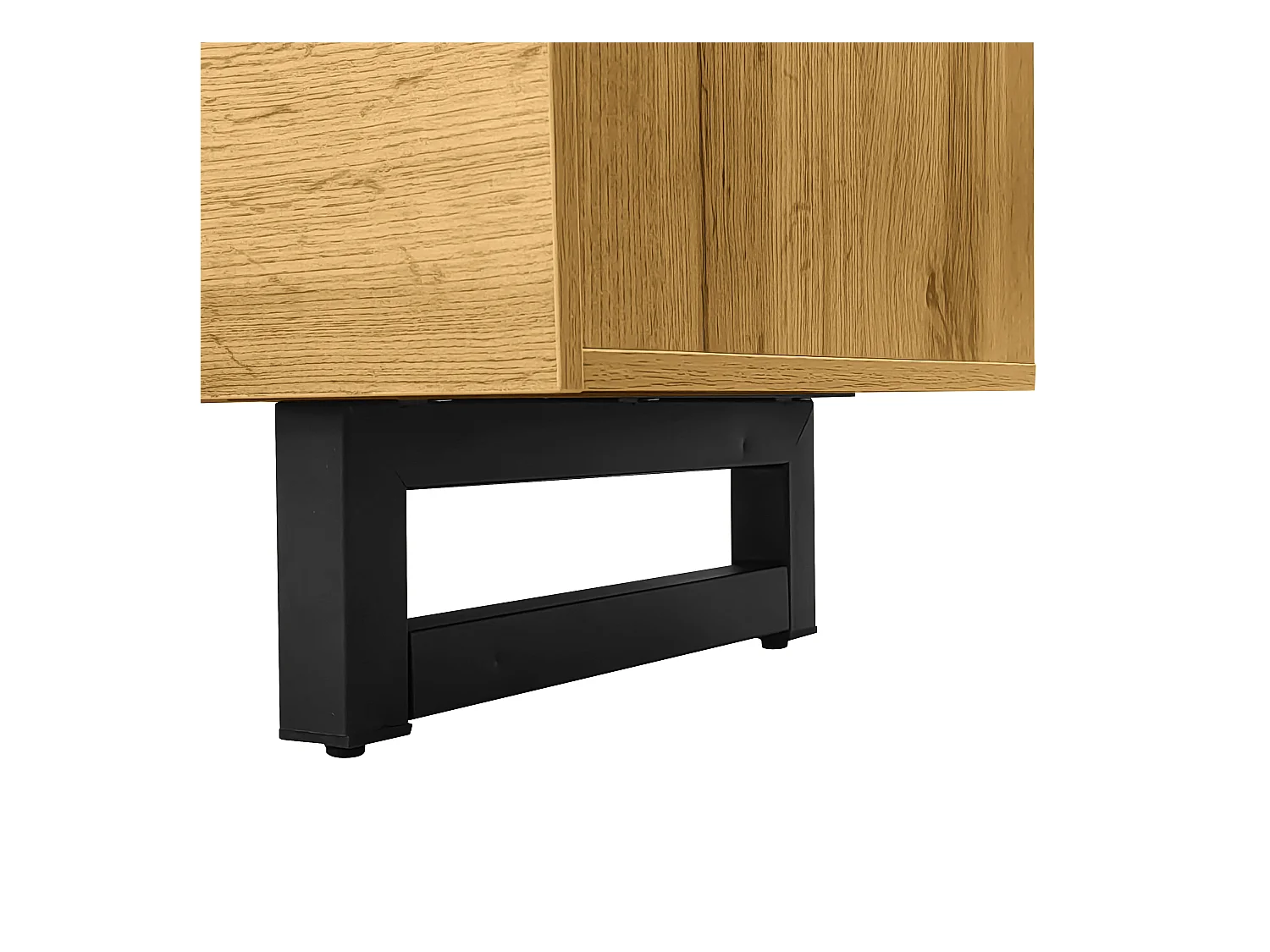 Meuble TV 170x36.5x42 cm - 3 portes - 2 compartiments de rangement - Pieds en métal en U - Aspect bois - Naturel