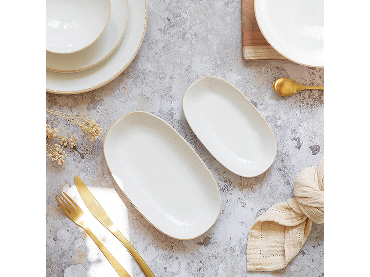 Novastyl - Lot 6 Assiettes Ovales Nuance 23.5x13.5cm En Porcelaine Blanc