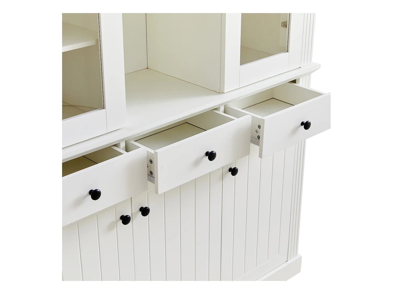 Vitrine 119.5x40x180 cm - avec 4 tiroirs et 5 portes - avec éclairage LED - 21 compartiments de rangement - MDF - Blanc