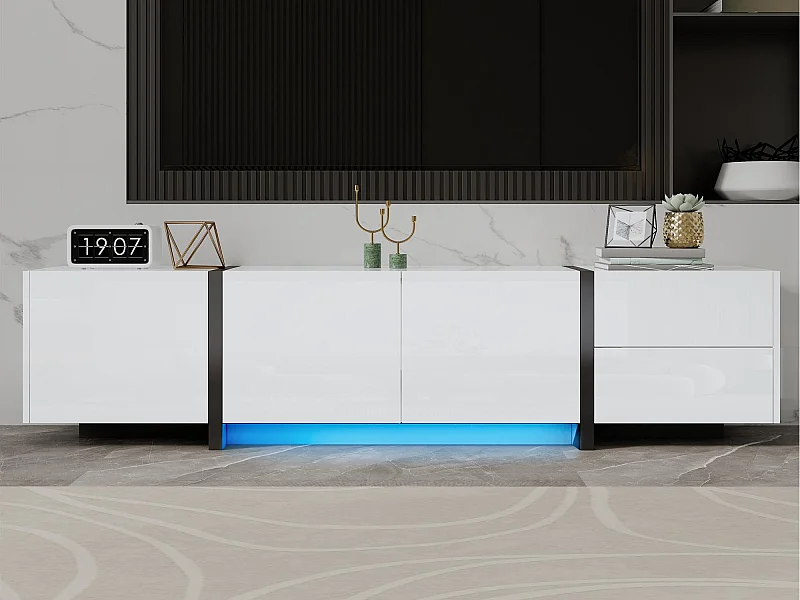 Glanzend TV-meubel 170×30×39 cm - met LED-verlichting - 3 deuren en 1 la - Spaanplaat - Wit