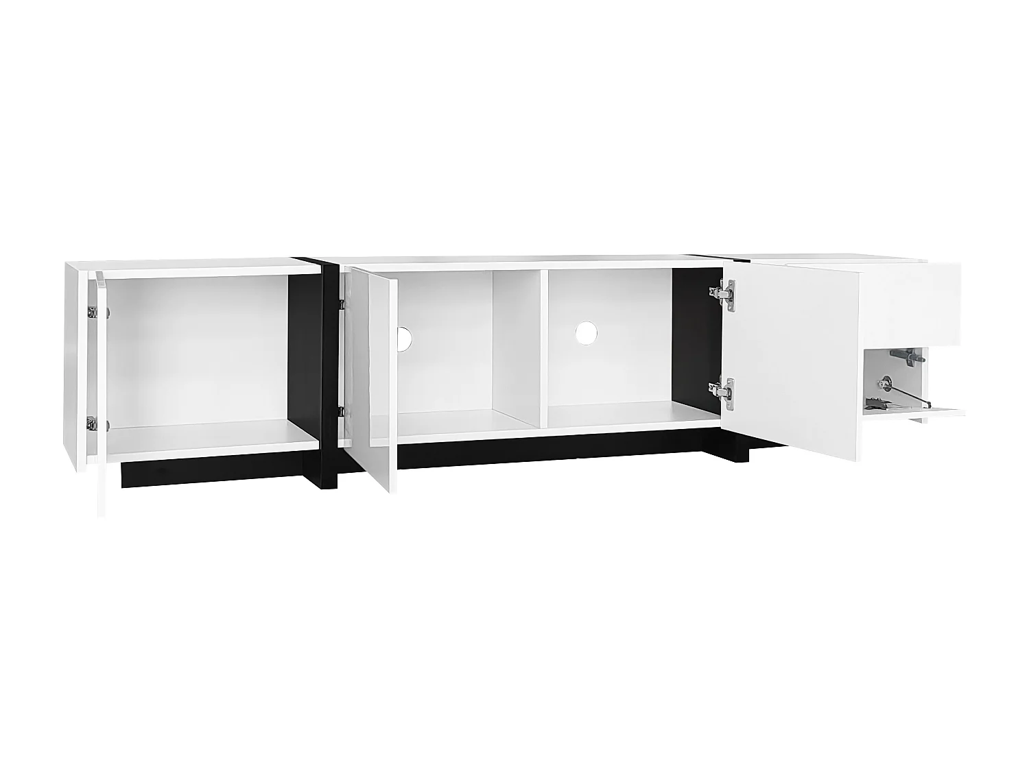 Meuble TV brillante 170x30x39 cm - avec lumière LED - 3 portes et 1 tiroir - Panneaux de particules - Blanc