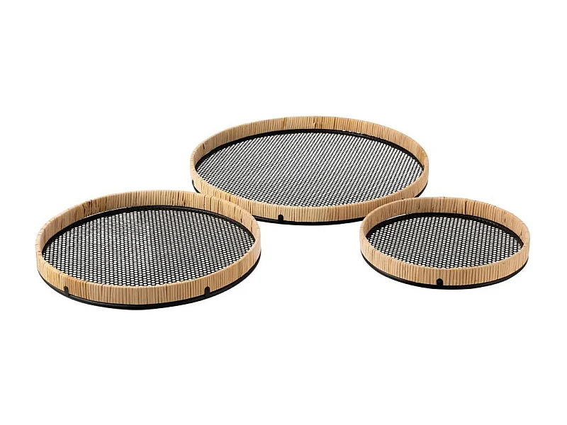 Lot de 3 Plateaux Déco "Rotin" 60cm Noir