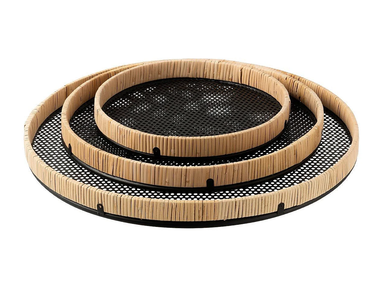 Lot de 3 Plateaux Déco "Rotin" 60cm Noir