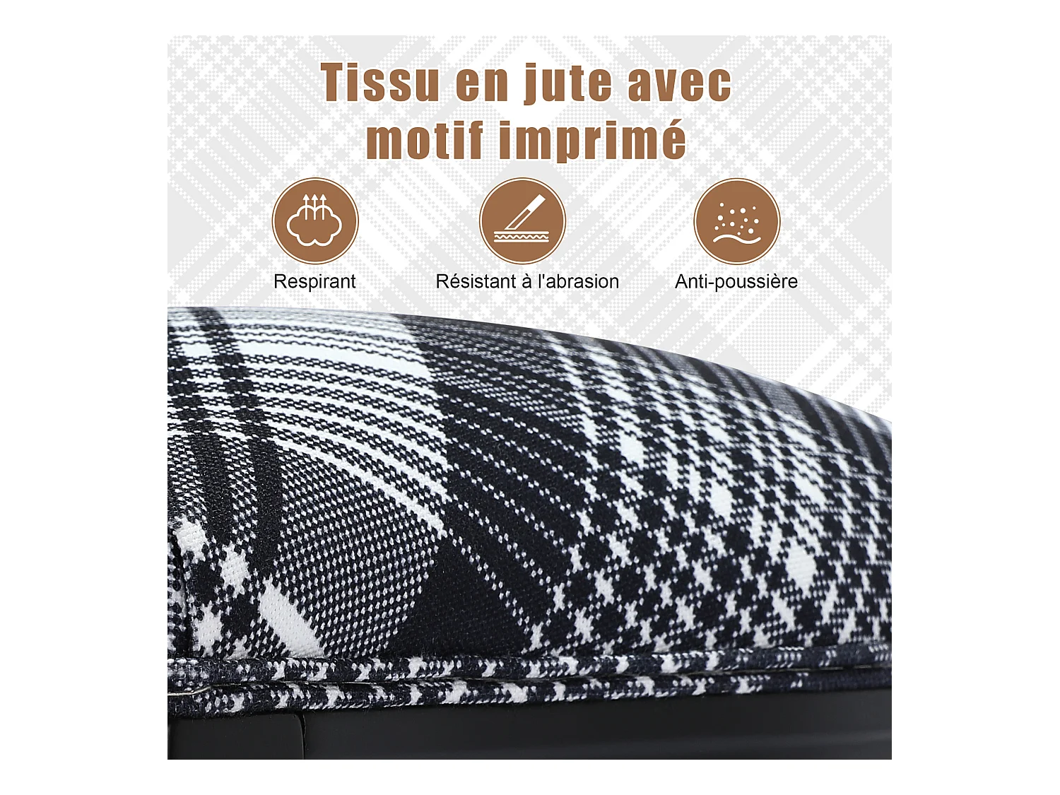 Lot de 2 chaises de salle à manger - Style Louis XVI à médaillon, en bois massif sculpté et patiné - Motif vichy noir et blanc - Élégance rétro