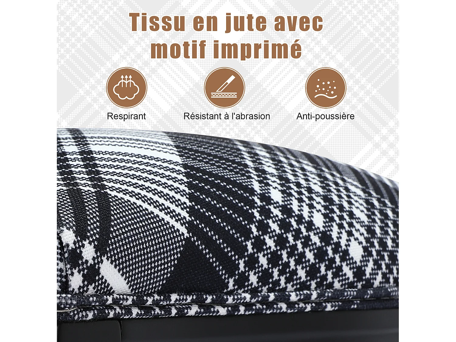 Lot de 2 chaises de salle à manger - Style Louis XVI à médaillon, en bois massif sculpté et patiné - Motif vichy noir et blanc - Élégance rétro