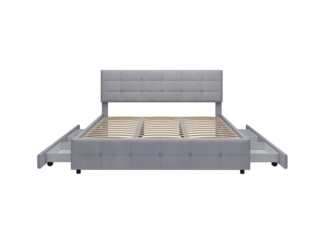 Lit adulte lit 180x200 cm lit rembourré lit 4 tiroirs lit sommier à lattes lit double velours gris
