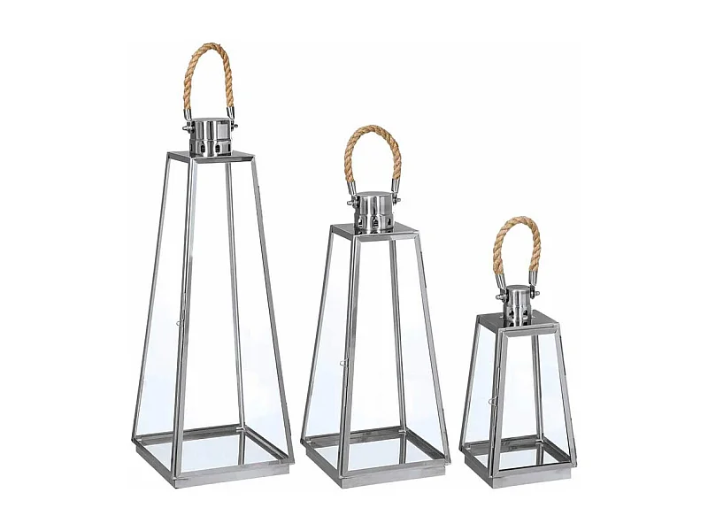 Lot de 3 Lanternes Exterieur "Vérone" 73cm Inox & Verre