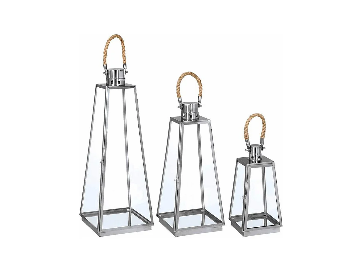 Lot de 3 Lanternes Exterieur "Vérone" 73cm Inox & Verre