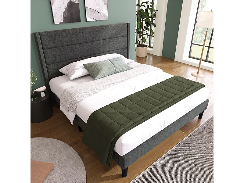 Volwassen bed 140x200 cm bed gestoffeerd bed lattenbodem bed Eenpersoons donkergrijs linnen