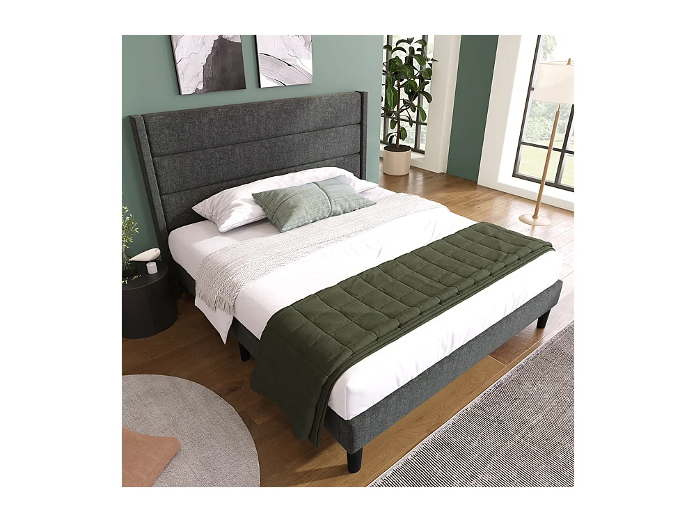 Volwassen bed 140x200 cm bed gestoffeerd bed lattenbodem bed Eenpersoons donkergrijs linnen