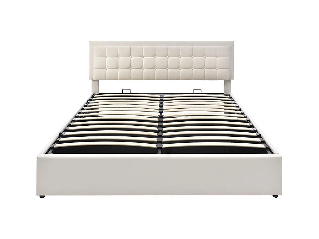 Volwassen bed 160x200 cm gestoffeerd bed opbergbed lattenbodem led-verlichtingsbalk tweepersoonsbed wit PU-leer