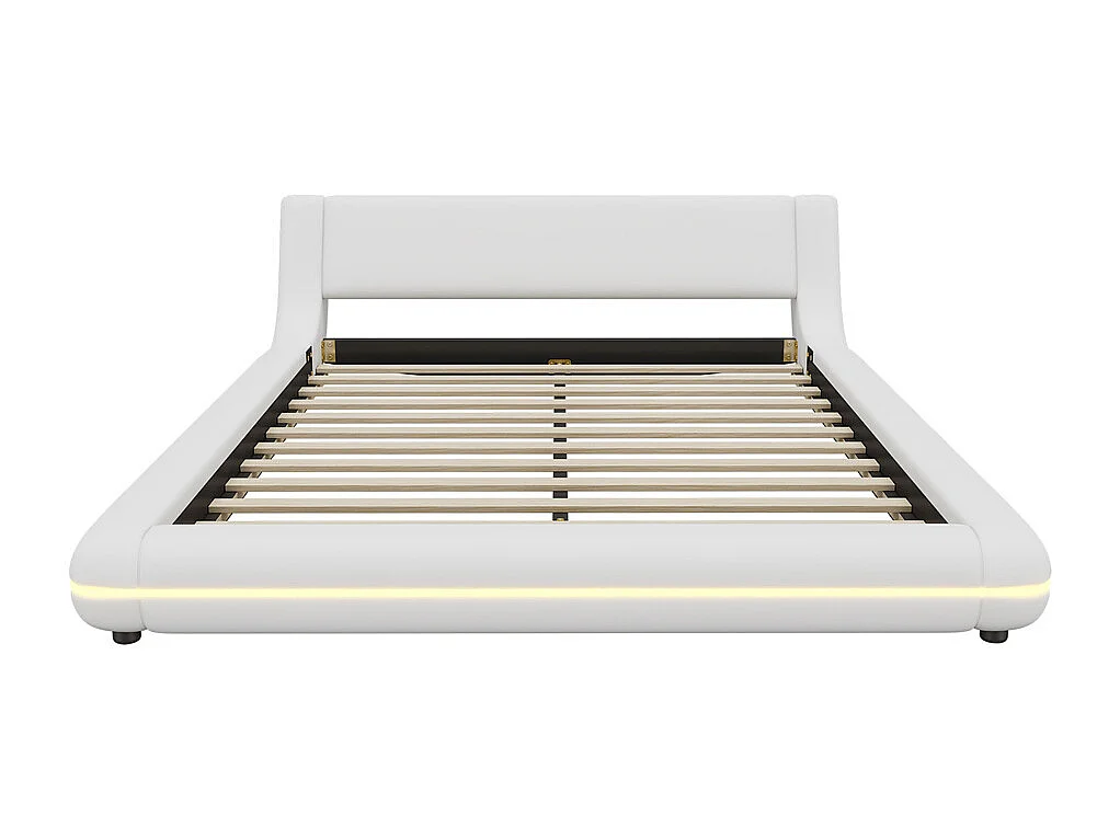 Volwassen bed 140x200 cm vloerbed met sfeervolle LED-verlichting tweepersoonsbed pu wit