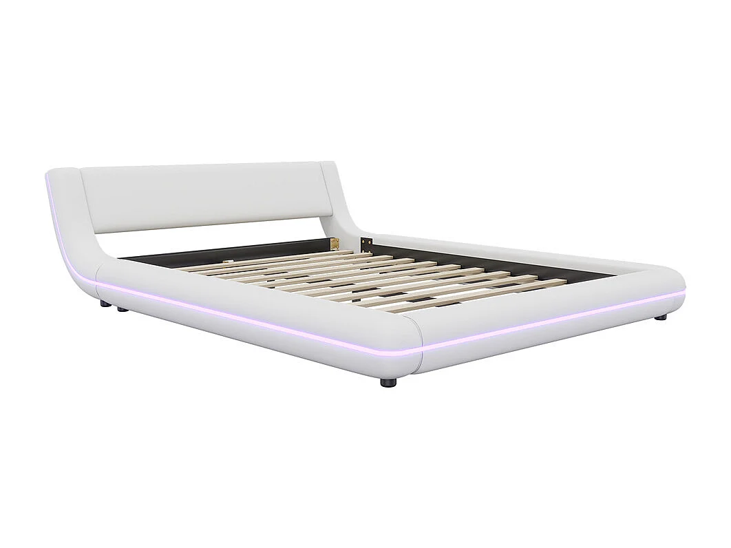 Volwassen bed 140x200 cm vloerbed met sfeervolle LED-verlichting tweepersoonsbed pu wit