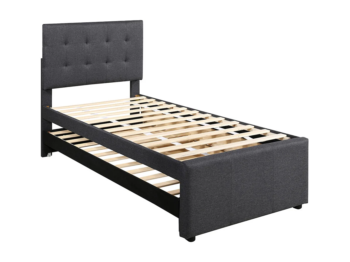 Lit adulte lit 90x200 cm lit rembourré avec trois tiroirs Single lin gris