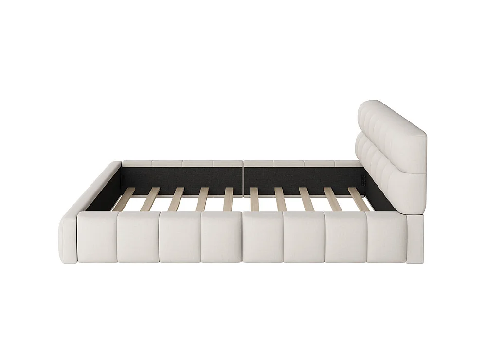 Lit adulte lit 140x200 cm lit rembourré avec sommier à lattes lit double lin beige