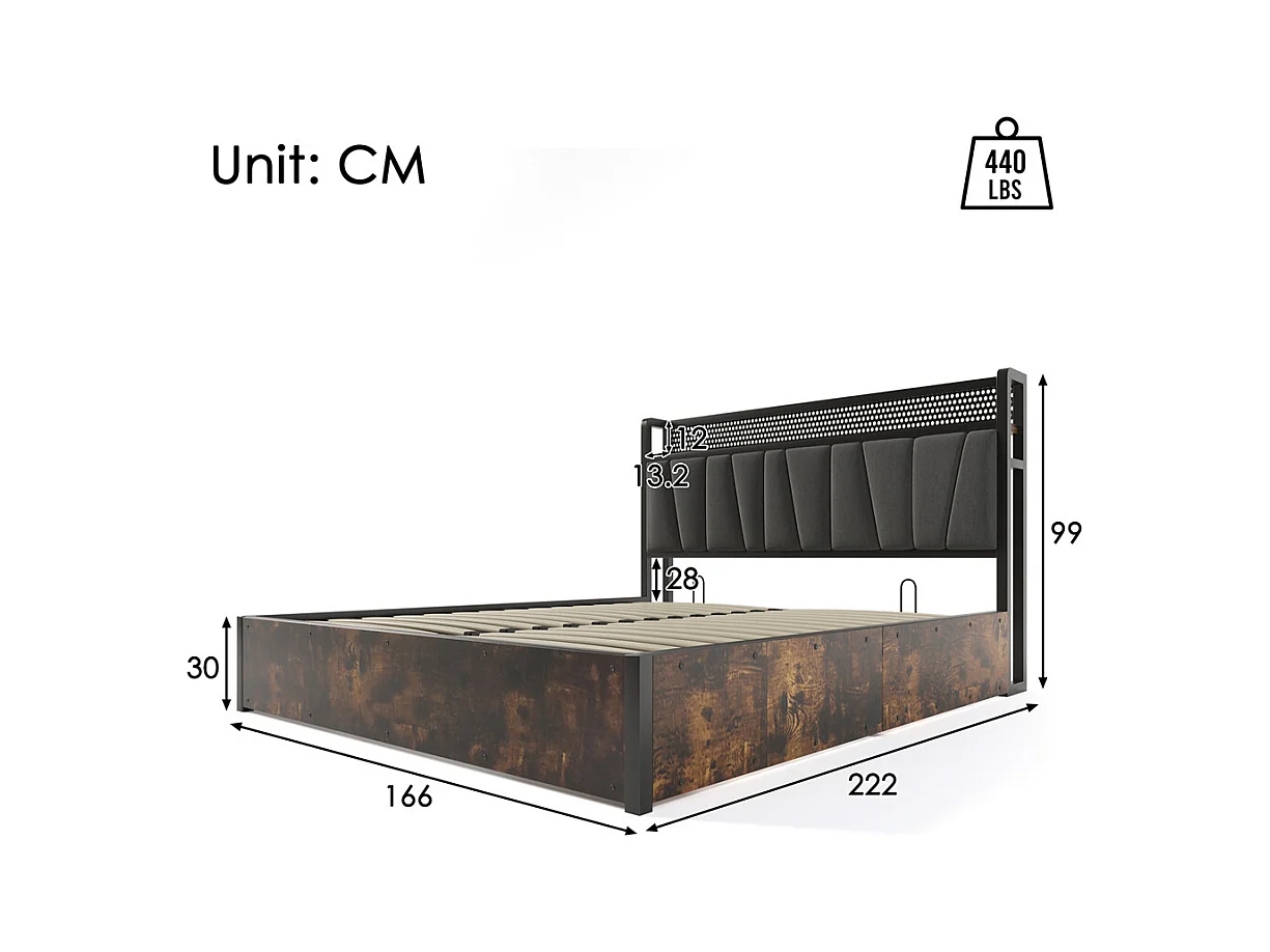 Volwassen bed 160x200 cm bed houten lattenbodem led verlichting metalen bed tweepersoonsbed grijs linnen