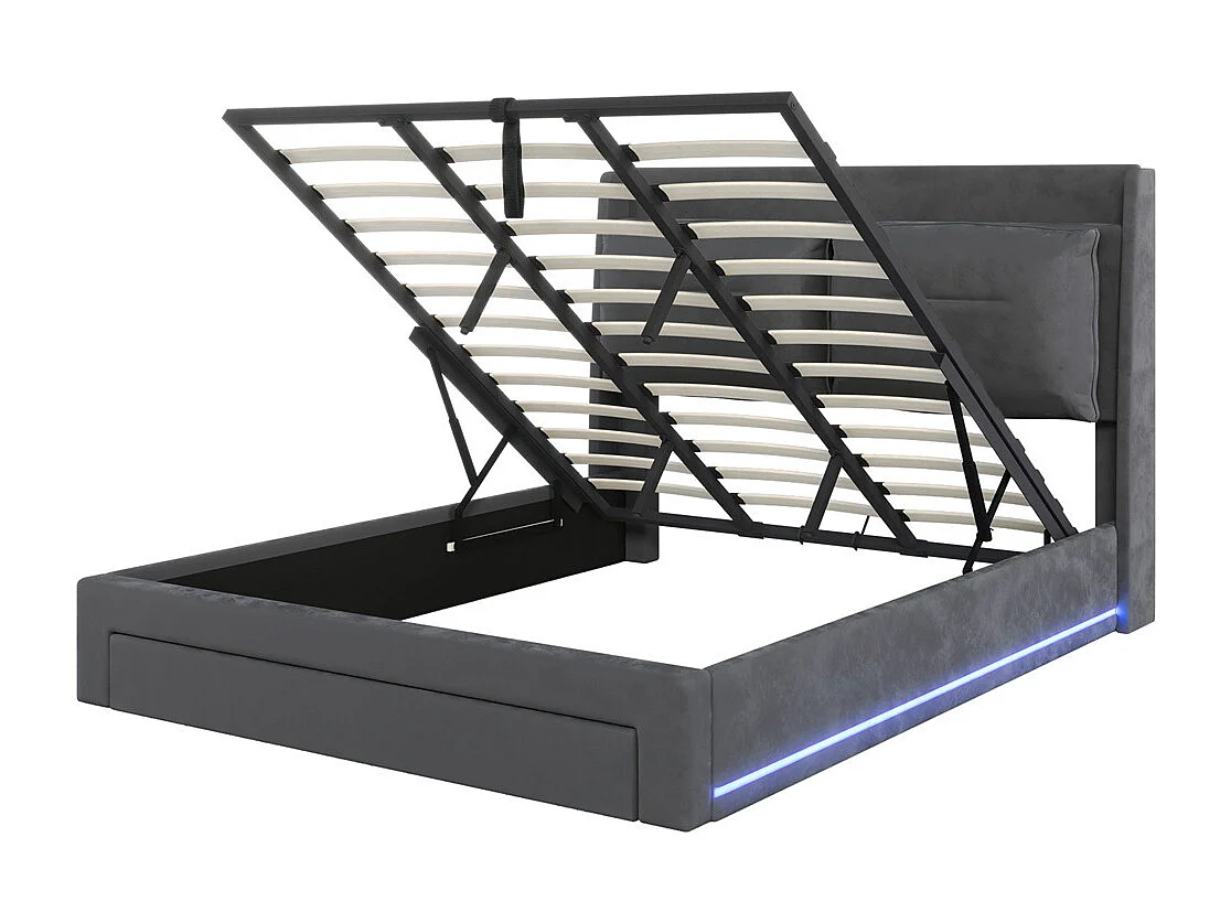 Hydraulisch gestoffeerd bed 180x200cm, opberglades, met lattenbodem, zonder matras, fluweel, donkergrijs