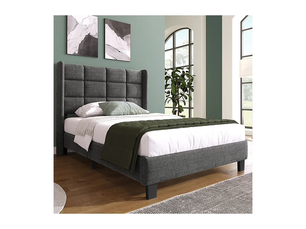 Lit adulte lit 90x200 cm lit rembourré lit sommier à lattes Single lin gris