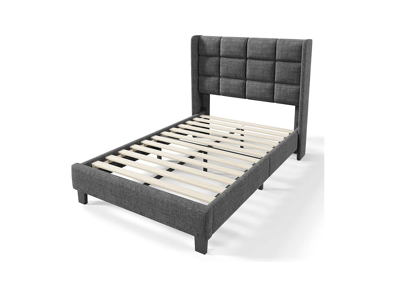 Lit adulte lit 90x200 cm lit rembourré lit sommier à lattes Single lin gris