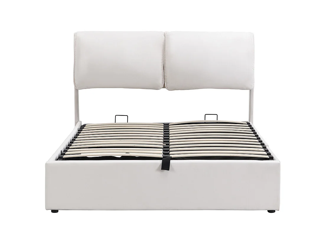 Hydraulisch gestoffeerd bed, opbergbed 140x200 cm, bed met drie laden, bedframe en lattenbodem, wit fluweel