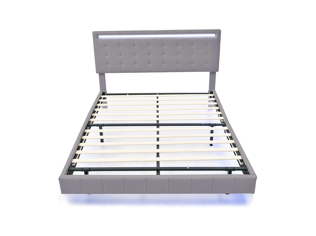 Lit adulte lit 140x200 cm lit rembourré avec lampes led lit double lin gris