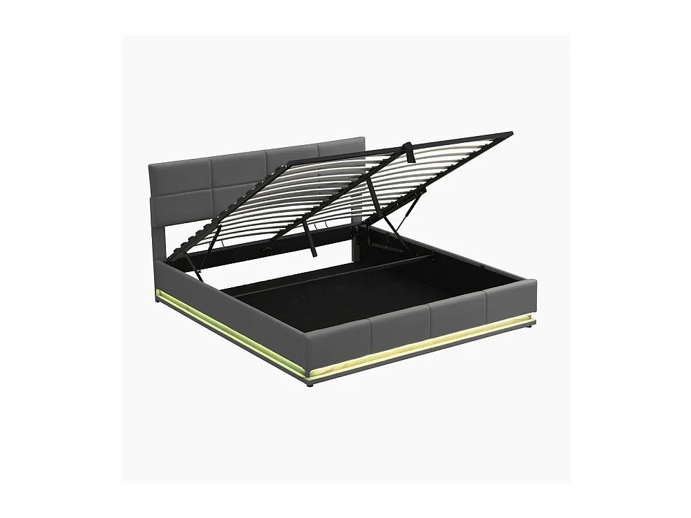 Volwassen bed 180x200 cm hydraulisch gestoffeerd bed met LED-verlichting tweepersoonsbed donkergrijs kunstleer