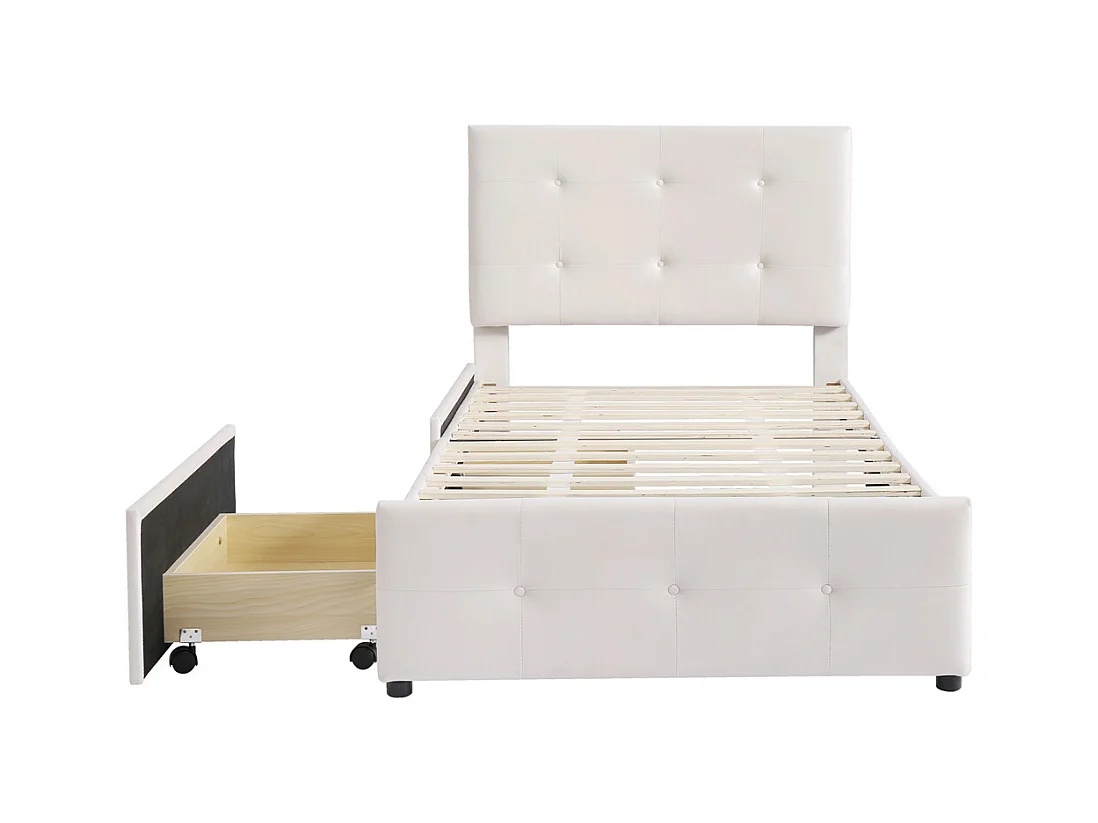 Volwassen bed 90x200 cm bed gestoffeerd bed 2 laden bed lattenbodem Eenpersoons beige fluwelen stof