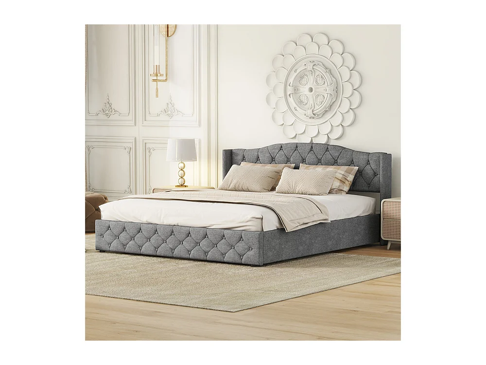 Multifunctioneel vlak bed 180x200cm, met hydraulische ondersteuning, linnen, grijs