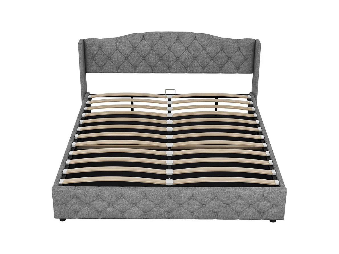 Multifunctioneel vlak bed 180x200cm, met hydraulische ondersteuning, linnen, grijs