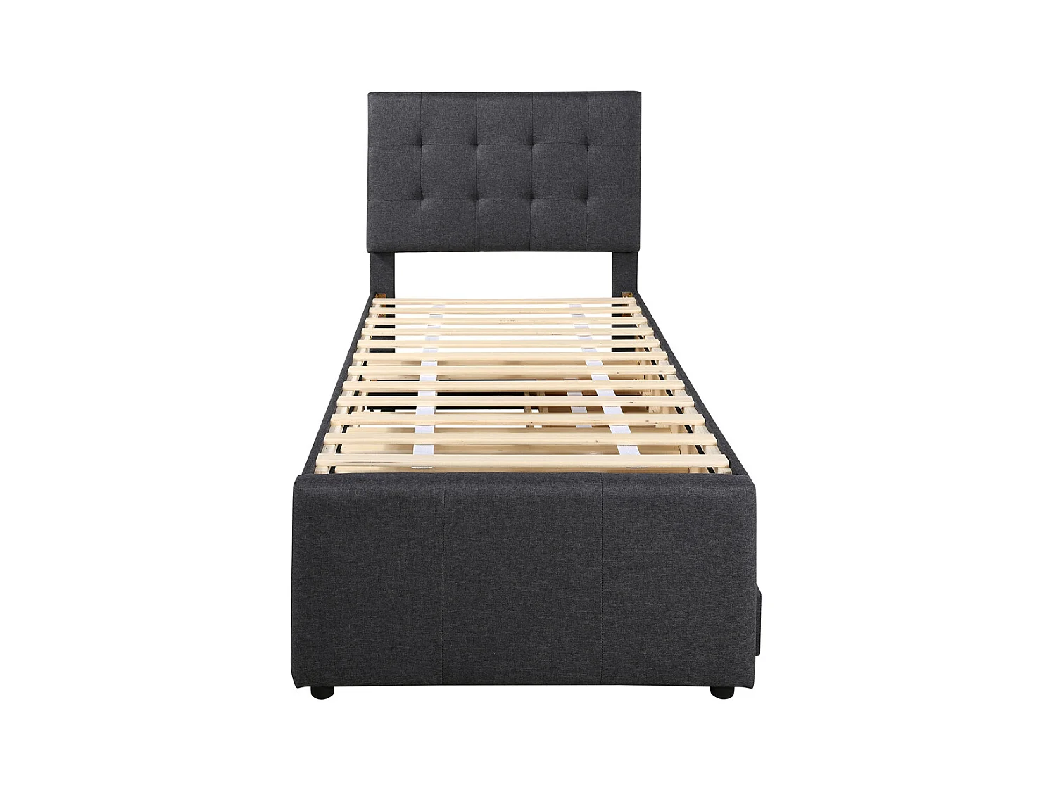 Volwassen bed 90x200 cm gestoffeerd bed met drie lades Eenpersoonsbed grijs linnen