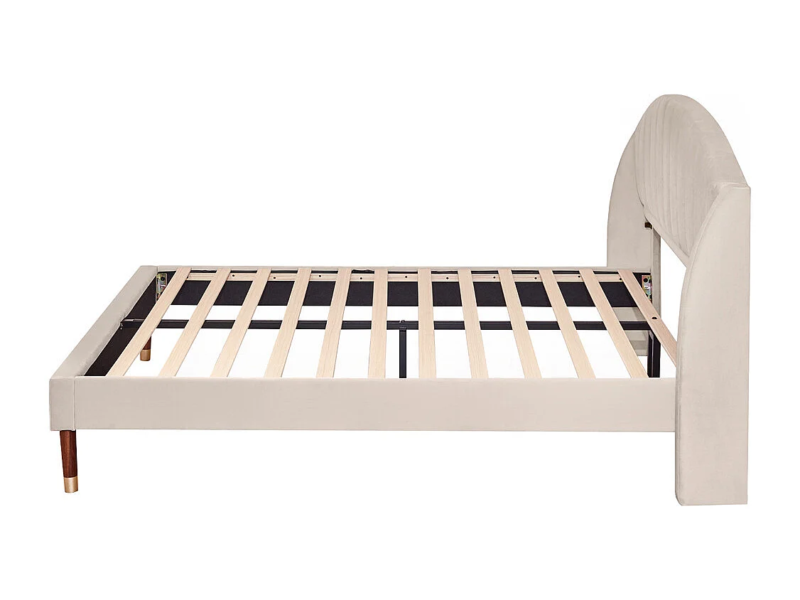 Volwassen bed houten lattenbodem bed 160x200 cm gestoffeerd bed Eenpersoonsbed beige fluweel