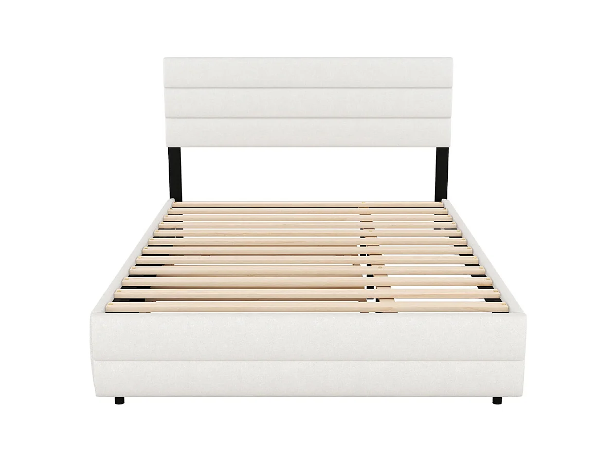 Lit adulte lit 140x200 cm avec brocheuse et deux tiroirs lit double lin beige