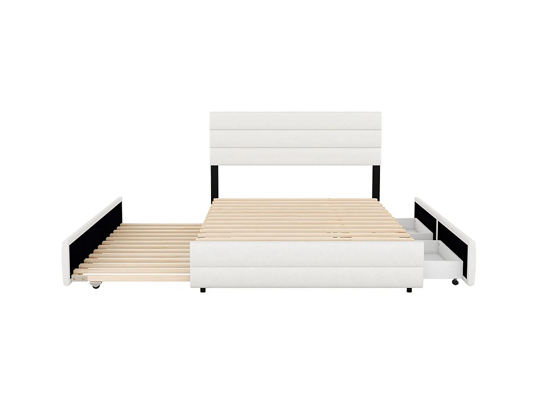Lit adulte lit 140x200 cm avec brocheuse et deux tiroirs lit double lin beige